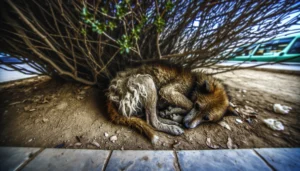 how to catch a scared dog - A dog rests on the ground peacefully.