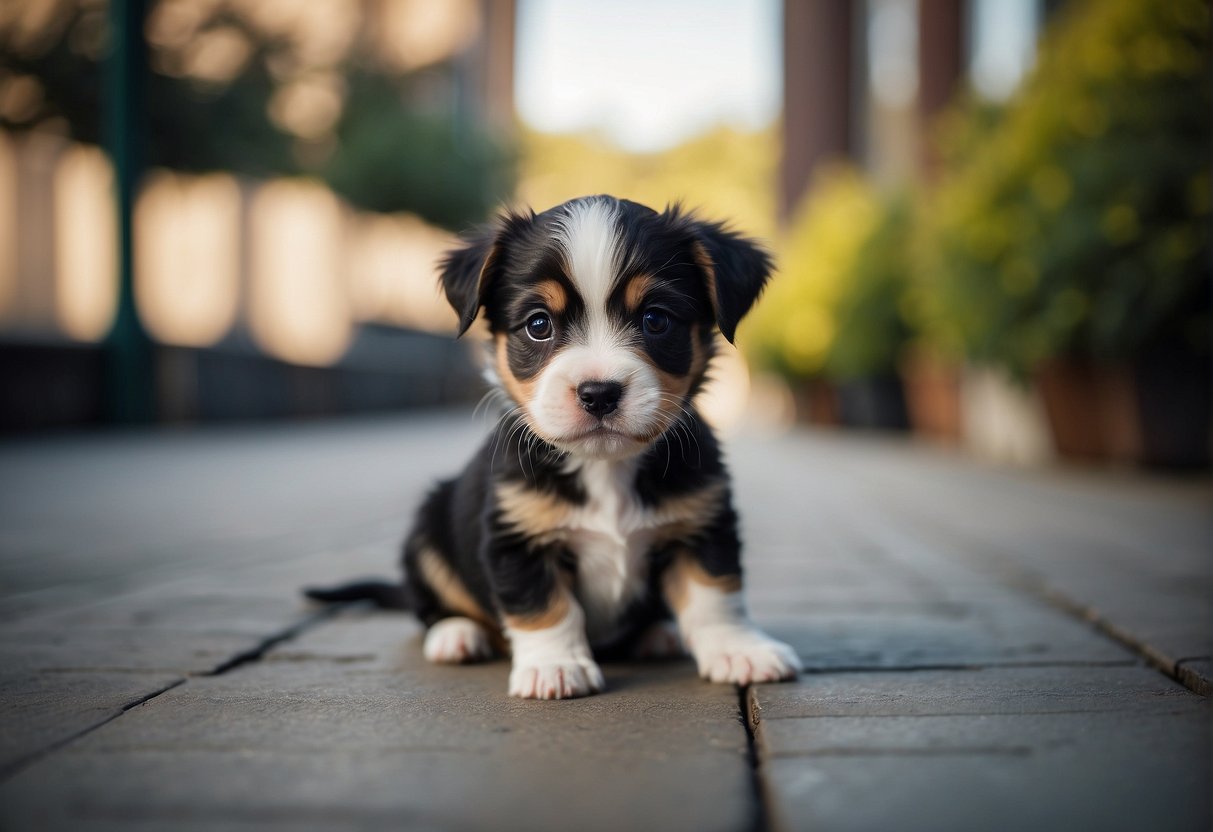 A small puppy cowers, ears flattened, tail tucked, and body trembling at the sight of everyday objects